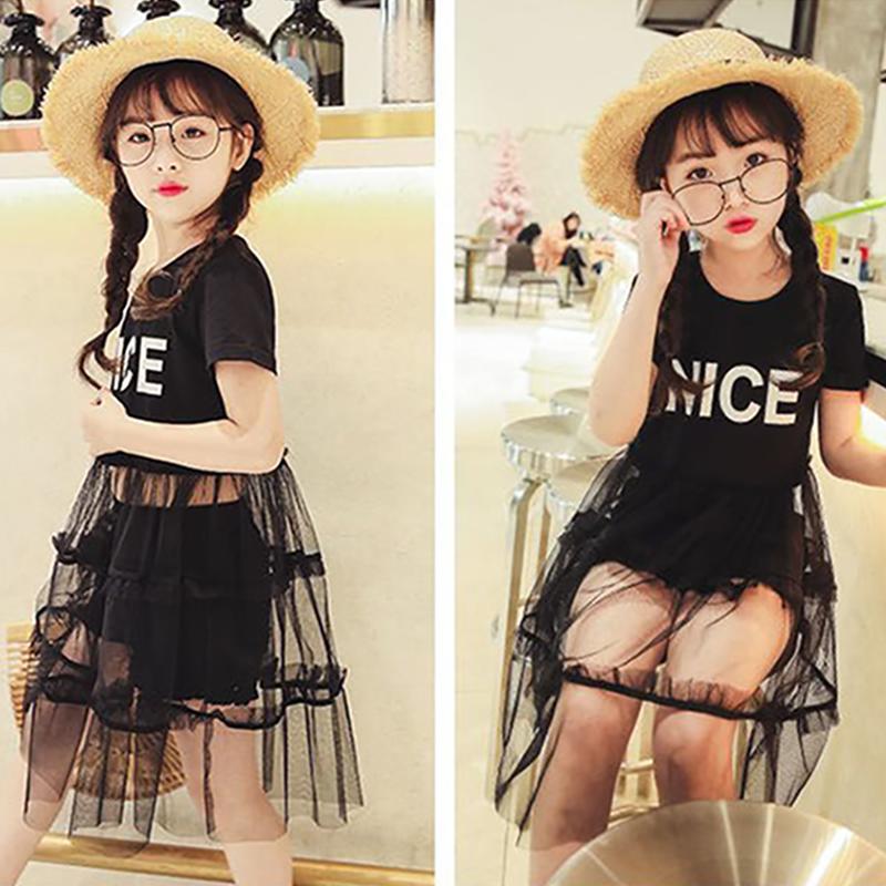Summer Girls Tutu Dress Baby Dress Kids Dress Children Vestidos Toddler Dress Letter See Through Mesh Patch 2 To 7 Yrs