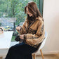 Autumn Winter Women's Loose Imitation Lambs Wool Jacket Coat Student Warmth Leopard Stitching Denim Parka