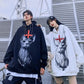 Gothic Punk Sweatshirts Pullover Hoodies Women White Black Printed Oversized Harajuku Sport Shirt Fashion Streetwear Tops with Chain Girl Long Hoodies