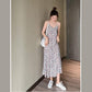 Floral Sling Skirt Cute Sweet Girl V-neck Mid-length Dress Sleeveless