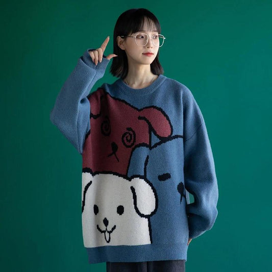 Autumn and Winter Women's Sweater Korean Cartoon Cute Loose Top Knitted Pullover