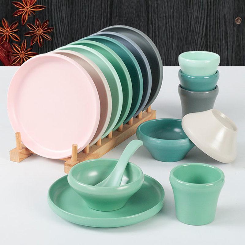Chinese Style Restaurant Hotel Melamine Two-color Set of Four-piece Creative Anti-fall Imitation Porcelain Tableware