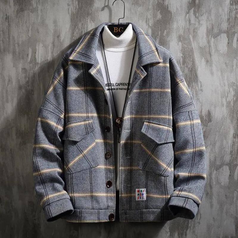 Lamb Wool Jacket Men's Coats Youth Trend Plus Velvet Thick Plaid Autumn Jacket