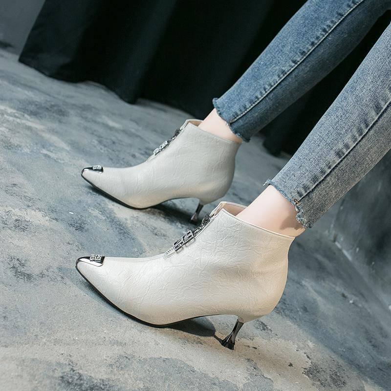 Ankle for Women Short High Heels Pointed Toe Boots Shoes Ladies Shoes