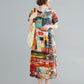 Ethnic Style Dress Female Summer Lively Bright and Loose Mid-length Summer Print Literary Plus Size Skirt