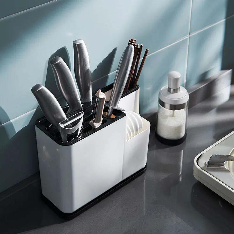 Kitchen Knife Holder Home Spoon Tool Multi-function Drain Storage Box Plastic Tool Holder
