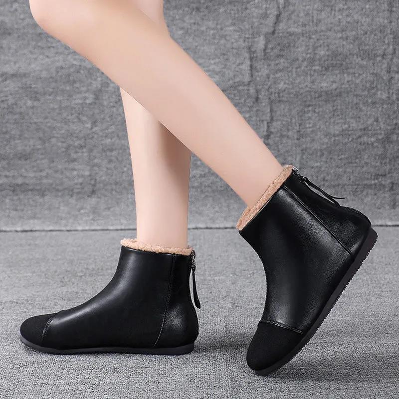 Martin Boots Women's All-match Flat-bottomed Plus Velvet Cotton Shoes Winter Boots Warm and Thick