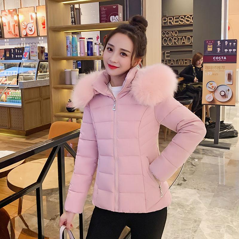 Winter Korean Style Slim and Thin Padded Jacket Jacket Thickened Short Big Fur Collar Down Jacket for Women