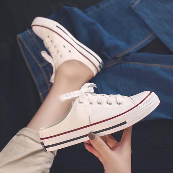 Women's Solid Color Canvas Shoes Spring and Summer Large Size Slippers All-match Flat Heel Casual Shoes