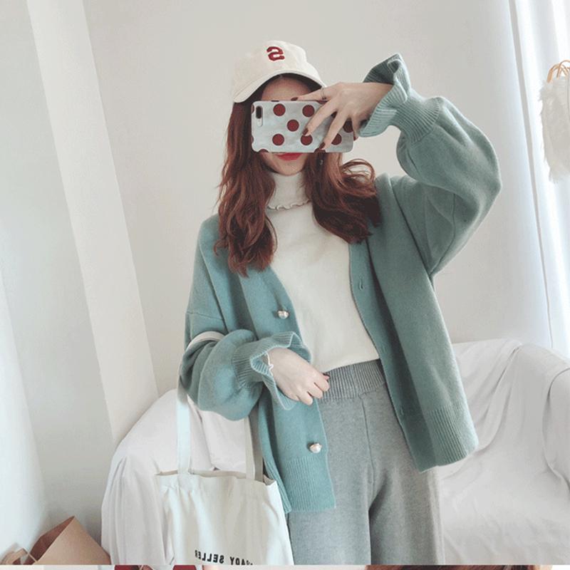 Winter Women's Short Loose Warm Sweater Jacket Sweet Ruffle Sleeve Knit Cardigan Student