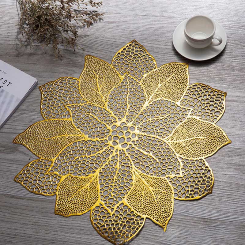 Lotus Pvc Bronzing Hollow Coaster Heat Insulation Non-slip Placemat Table Mat Decorative Mat Western Placemat