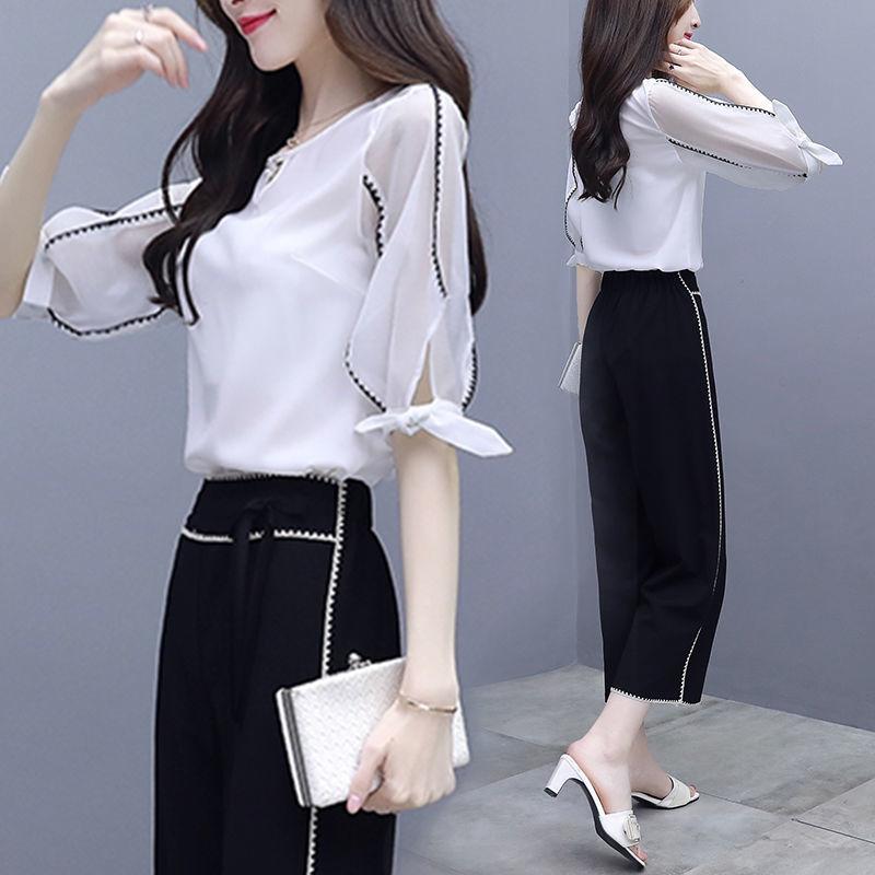 Women's Wide-leg Pants Two-piece Suit Black and White Suit Elegant Temperament Female Professional Suit, Working Lady Suit Two-piece Suit