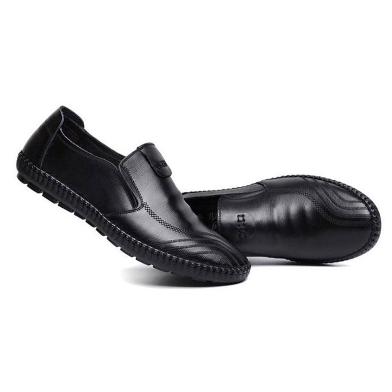Leather Shoes Men's Casual Slip-on Black and Brown Soft PU Material Beanie Shoes