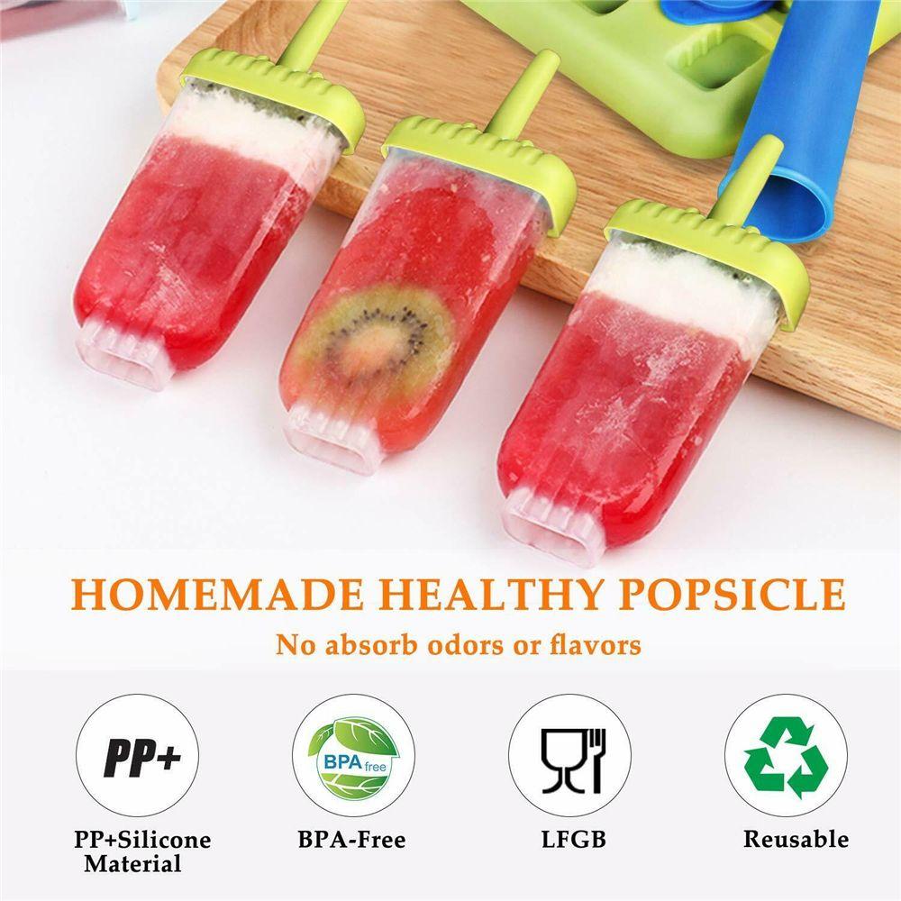 6/12pcs DIY Ice Cream Popsicle Mould +Silicone Tray Dessert Summer Icebox Lolly Mould