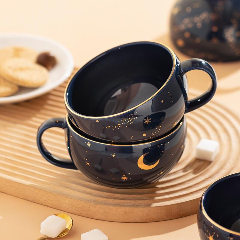 450ml Starry Sky Ceramic Breakfast Oatmeal Cup Phnom Penh Milk Coffee Mug Office Household Large Capacity Handgrip Cup