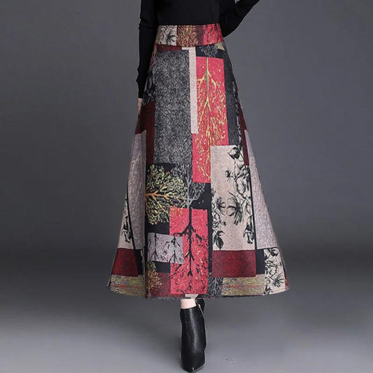 Woolen Half-length Skirt Autumn and Winter Half-length Skirt Long High-waist A-line Skirt Woolen Plaid Long