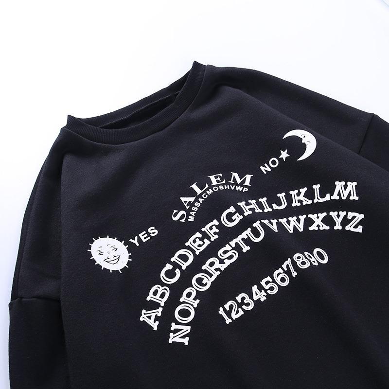 Black Grunge Oversized Hoodies Gothic Harajuku Streetwear Chic Letter Print Hoodies Women Long Sleeve Hoodies