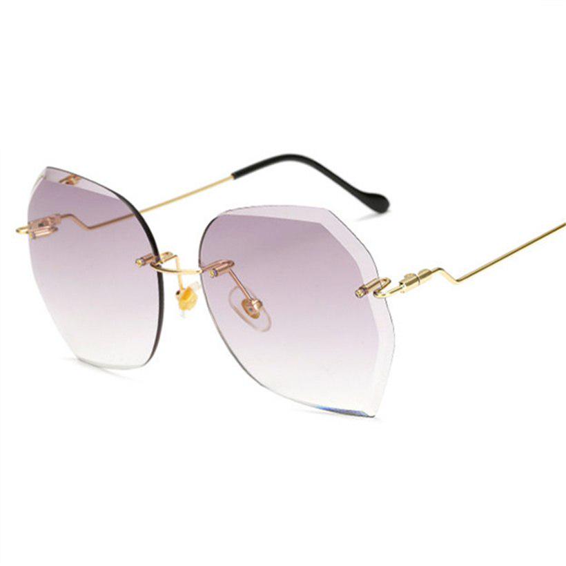 Rimless Sunglasses Women Oversized Luxury Brand Designer Diamond Cutting Lens Sun Glasses Famale Pin