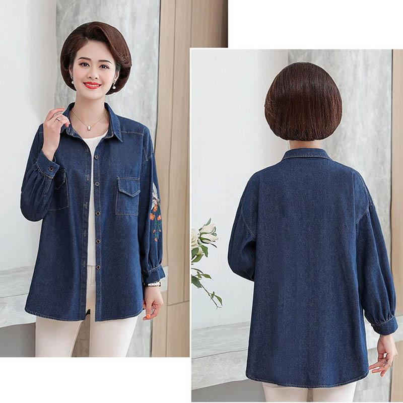 Spring and Autumn Mothers Wear Embroidered Denim Shirt Middle-aged Women Loose Casual Jacket Jacket Women