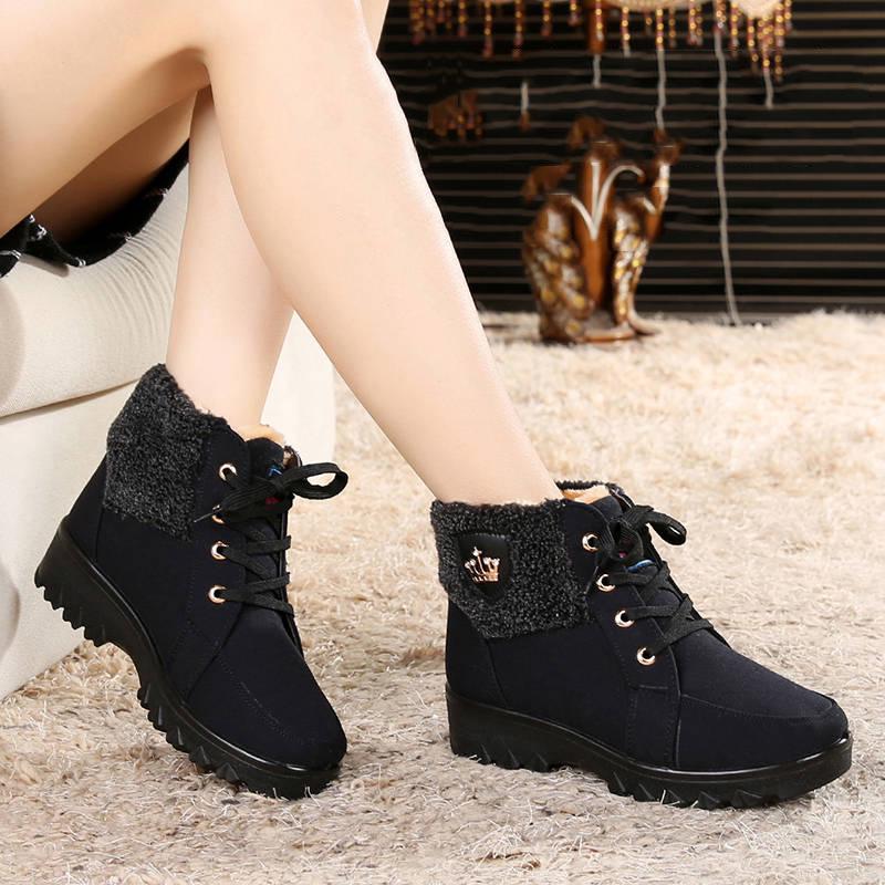 Women's Snow Boots Women Winter Fashion Lace Up Warm Fur Short 3 Colors