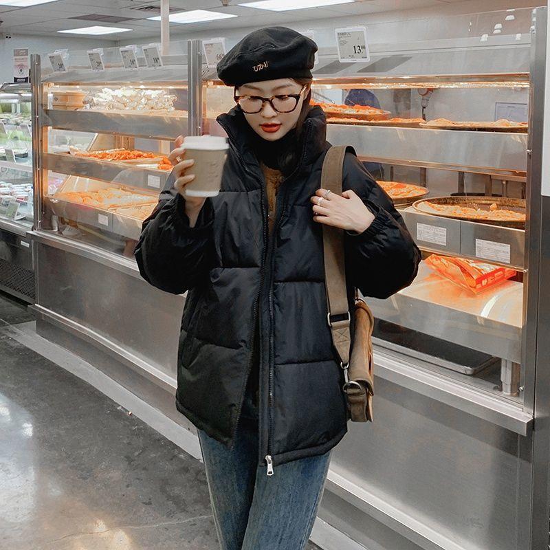 Parka Thick Winter Women Jacket White Cotton Coat Streetwear Short Stand Collar Korean Loose Puffer Jackets Solid Warm Outerwear
