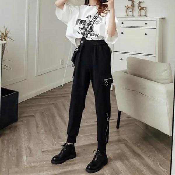 WTEMPO Women Zipper Decoration Joggers Pants Casyal Sport Long Sweatpants Loose Casual Baggy Trousers