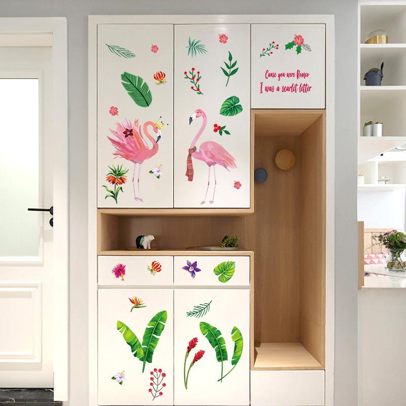 Nordic home ins wind girl heart dress stickers green leaf flamingo wall stickers romantic love
