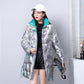 Shiny Winter Jacket Women Mid-length Stand-up Collar Thick Warm Loose  Padded Jacket Windproof Drawstring Ladies Coats