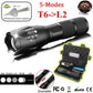 Portable LED Flashlight Multifunction Torch Zoomable 5-Mode Waterproof+18650 Battery+Charger+Kit