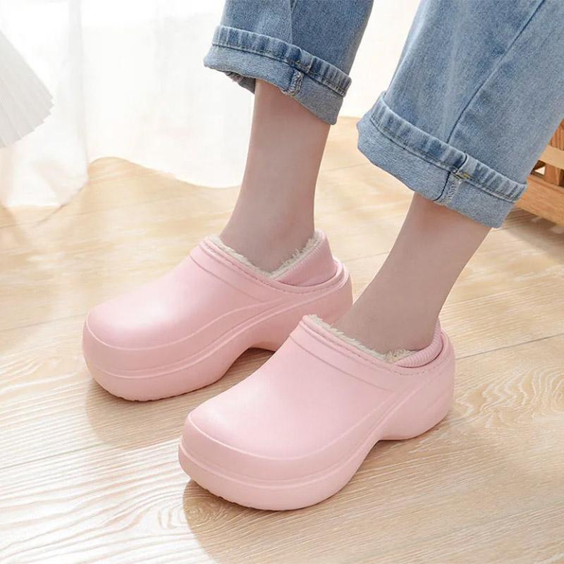 Waterproof Cotton Slippers Women's Winter Thick Bottom Shoes Non-slip All-inclusive heel slippers
