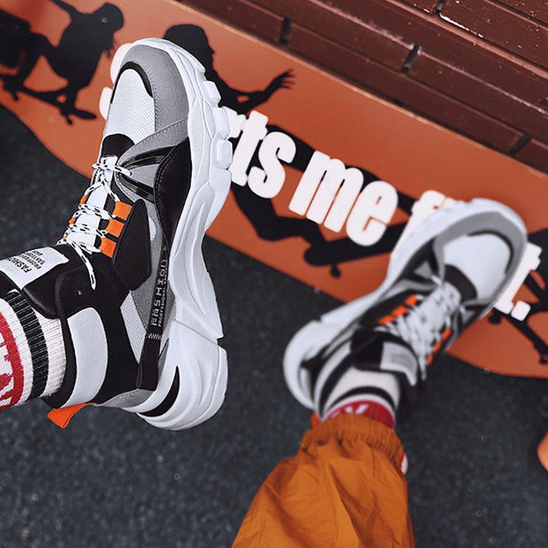 Spring Men's High-top Sports Shoes Men's All-match Height Increase Shoes Breathable Student Shoes Men