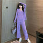 2pcs/set  Women's Knit Set Loose V-neck Knitted Cardigan Top and Loose Knit Wide Leg Pants 2 Piece Set Causul Outfits