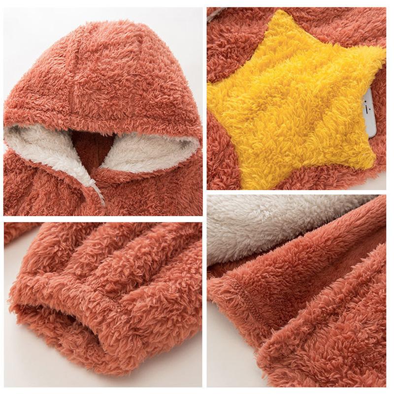 Pajamas Women Autumn and Winter Coral Fleece Stars Long Style Can Be Worn Outside Flannel Plus Size Nightgown Women Winter Night Skirt Home Service