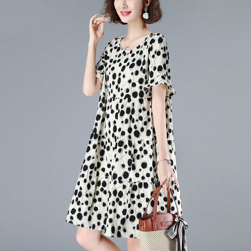 Polka Dot Women's Summer Dress Short Sleeve Round Neck Printing Knee-length Daily Wear Office Dating Party