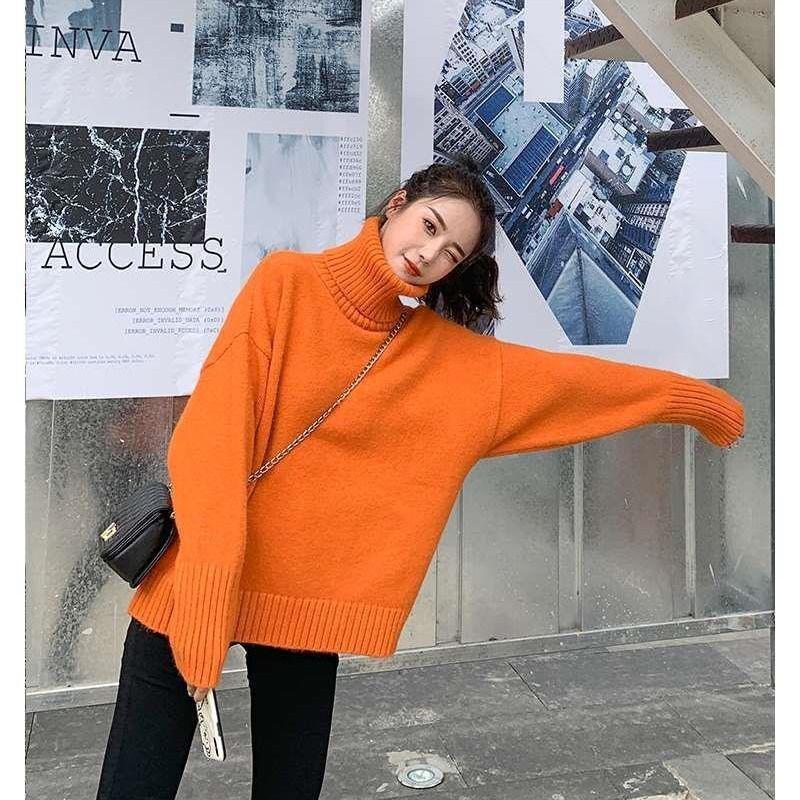 Solid Color High-neck Padded Sweater Female Student Jacket College Style Loose Bottoming Sweater