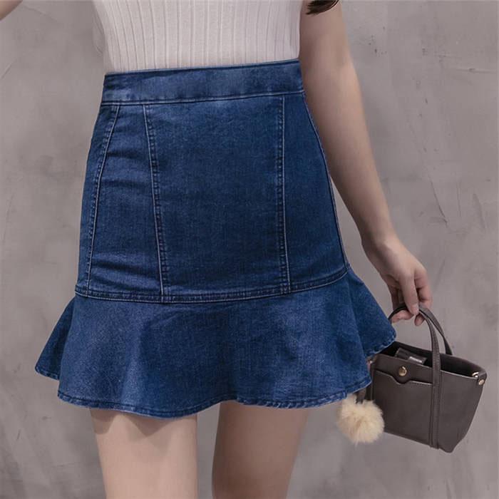 Pofulove Women Anti-light Denim Skirt Pants High Waist Slim Mermaid Hip Skirts Mini A-line Skirt