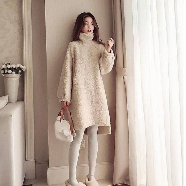 Maternity Base Skirt Winter Imitation Lamb Wool Thick Sweater Plus Size Mid-length Dress