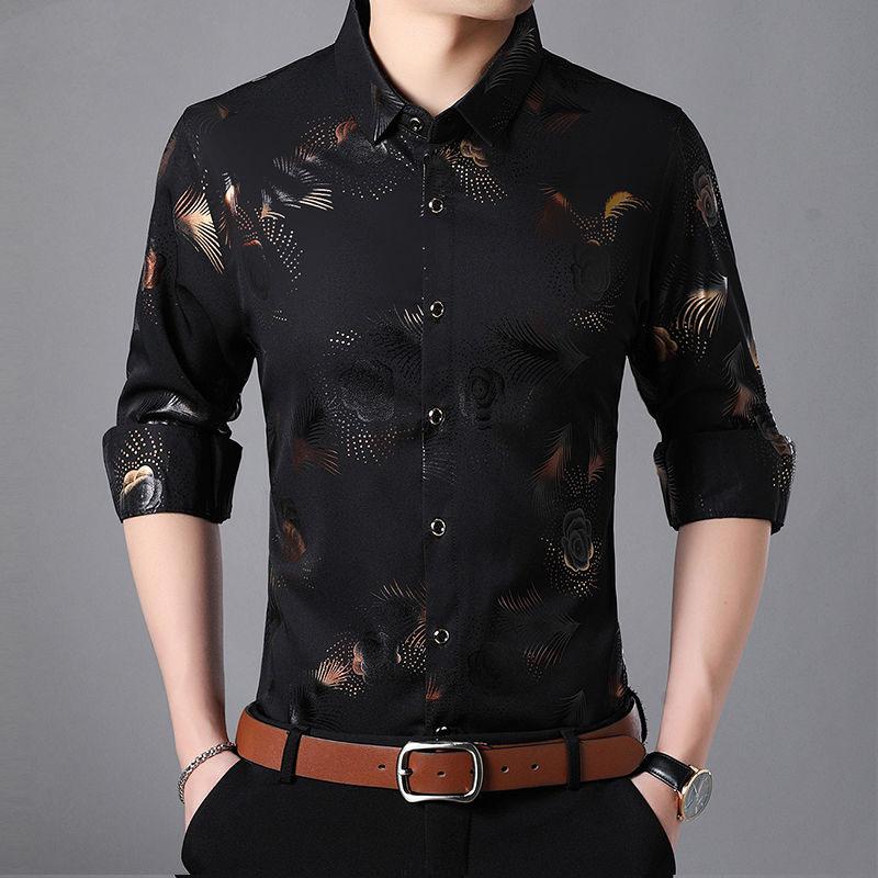 Men's Long Sleeve Slim Shirt Korean Fashion Trend Shirt Casual Business British Hair Stylist Clothes