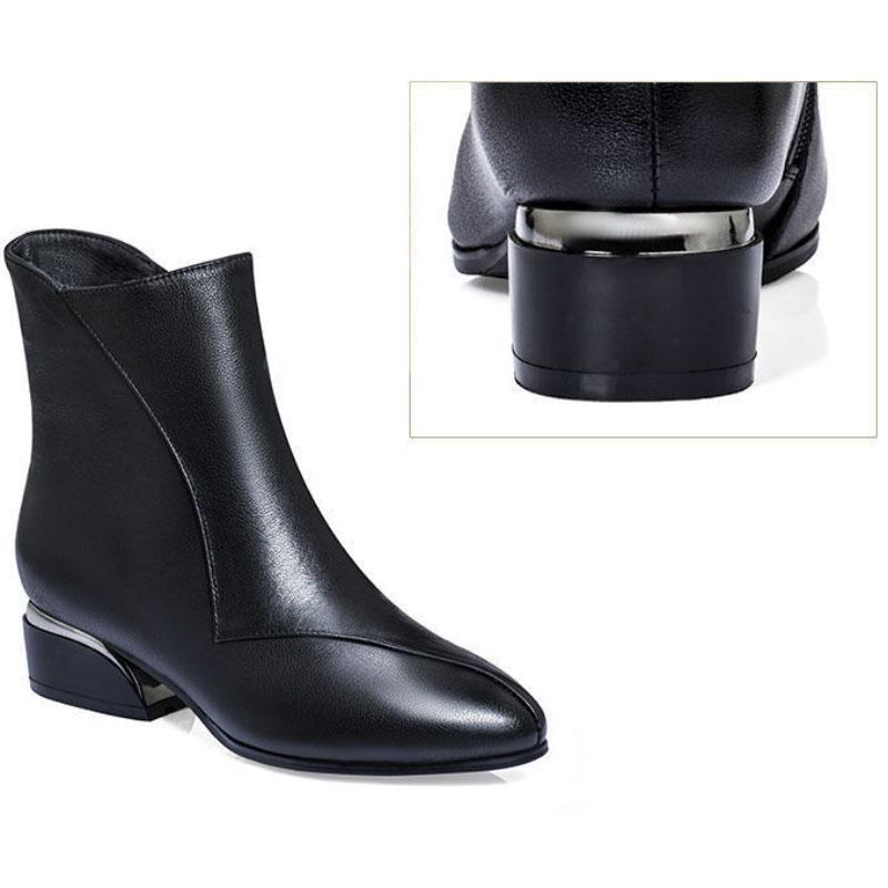 Short Tube Women's Plus Velvet Warm Martin Boots Autumn and Winter Thick Heel Pointed Toe Fashion Boots