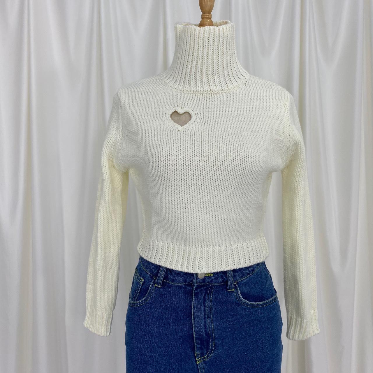 Turtleneck Sweater Women's Autumn Winter Design Sense of Love Hollow Out Slim Slimming Short Knit Sweater Long-sleeved Top