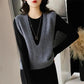 Spring and Autumn Korean Version of The V-neck Solid Color Knit Sweater Vest Women Loose Pullover Topsjavascript: void(0)