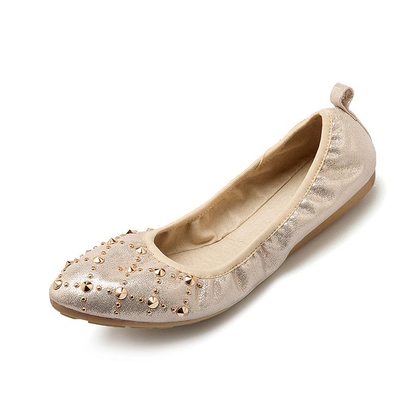 Women's Shoes  Flat Soft Bottom Pointed Egg Roll Shallow Mouth Rivets Casual Flat-heeled Pregnant Mother Korean Low-top Shoes