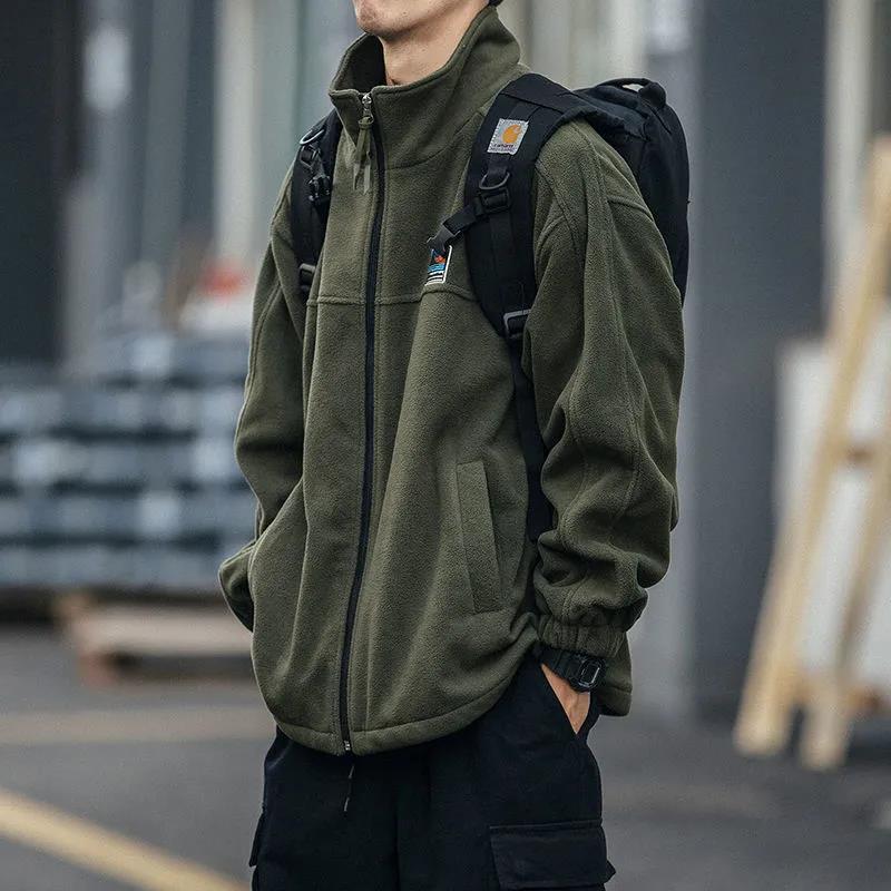 Autumn and Winter Polar Fleece Cardigan Loose Couple Can't Afford The Ball Sweater Stand-up Collar Casual Jacket Jacket Men