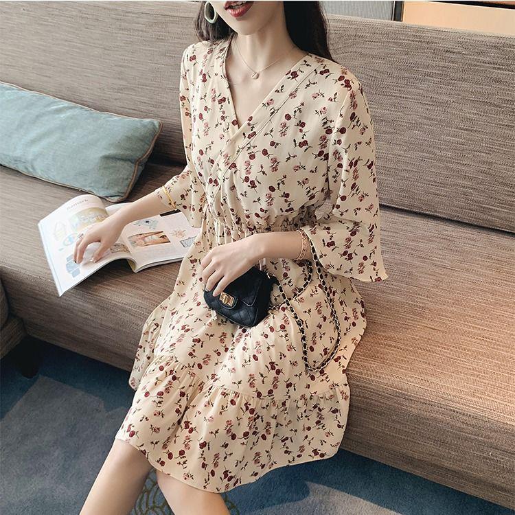 Women Summer V Neck Vintage Boho Long Maxi Floral National Chiffon Dress Party Beach Dress