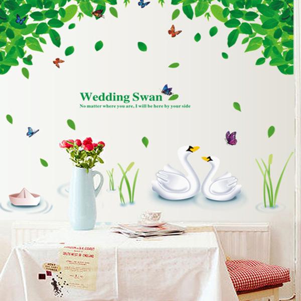 Swan Lake Green Leaf Wall Sticker Environmentally Friendly  Background Sticker