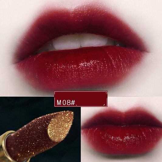 Cherry cow blood red lipstick does not fade, compact and portable moisturizer not easy to discolor