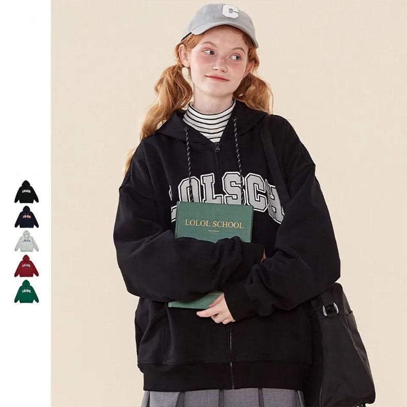 Retro Sweater Jacket Women's Autumn Hooded Street Loose Zipper Cardigan Girls Casual Sports Jacket Tops