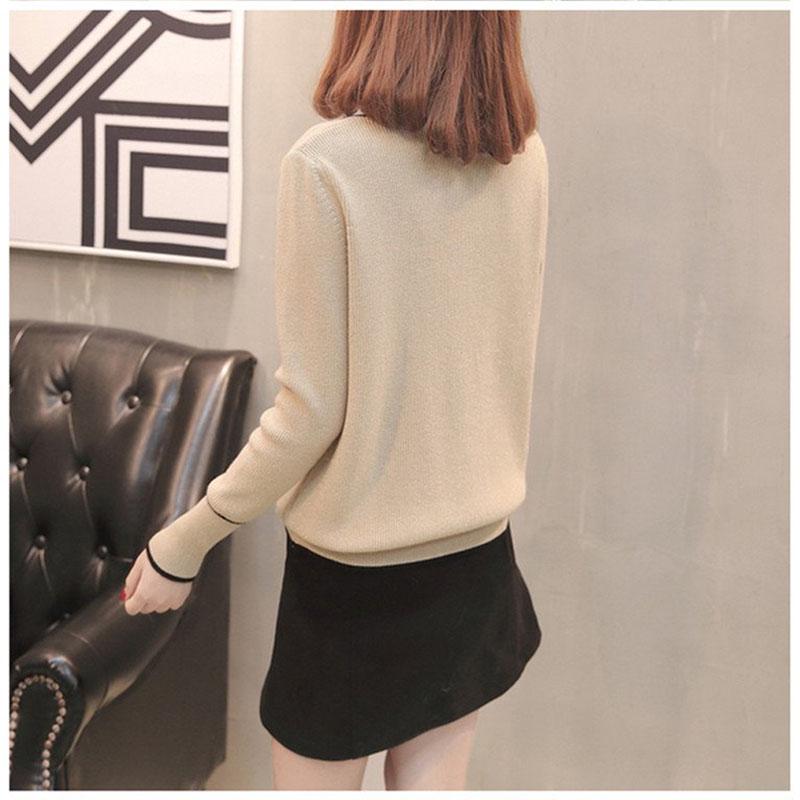 Autumn Women Blue V-neck Pullover Sweater Lazy Loose Solid Color Casual Sweater Pullovers