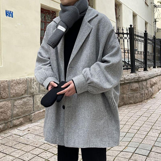 Woolen Coat Men's Winter Cotton Thickened Mid-Length Casual Windbreaker Autumn and Winter Korean Trend Woolen Coat