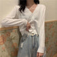 Spring and Autumn Style V-neck Cardigan Short Long Sleeve Top Jacket Thin Sweater Knitwear Women's Trend